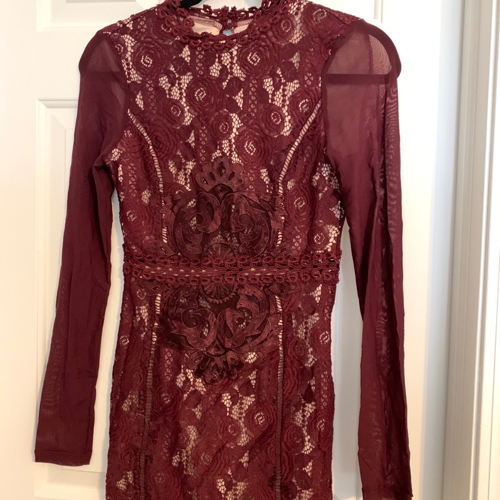Burgundy lace mini dress